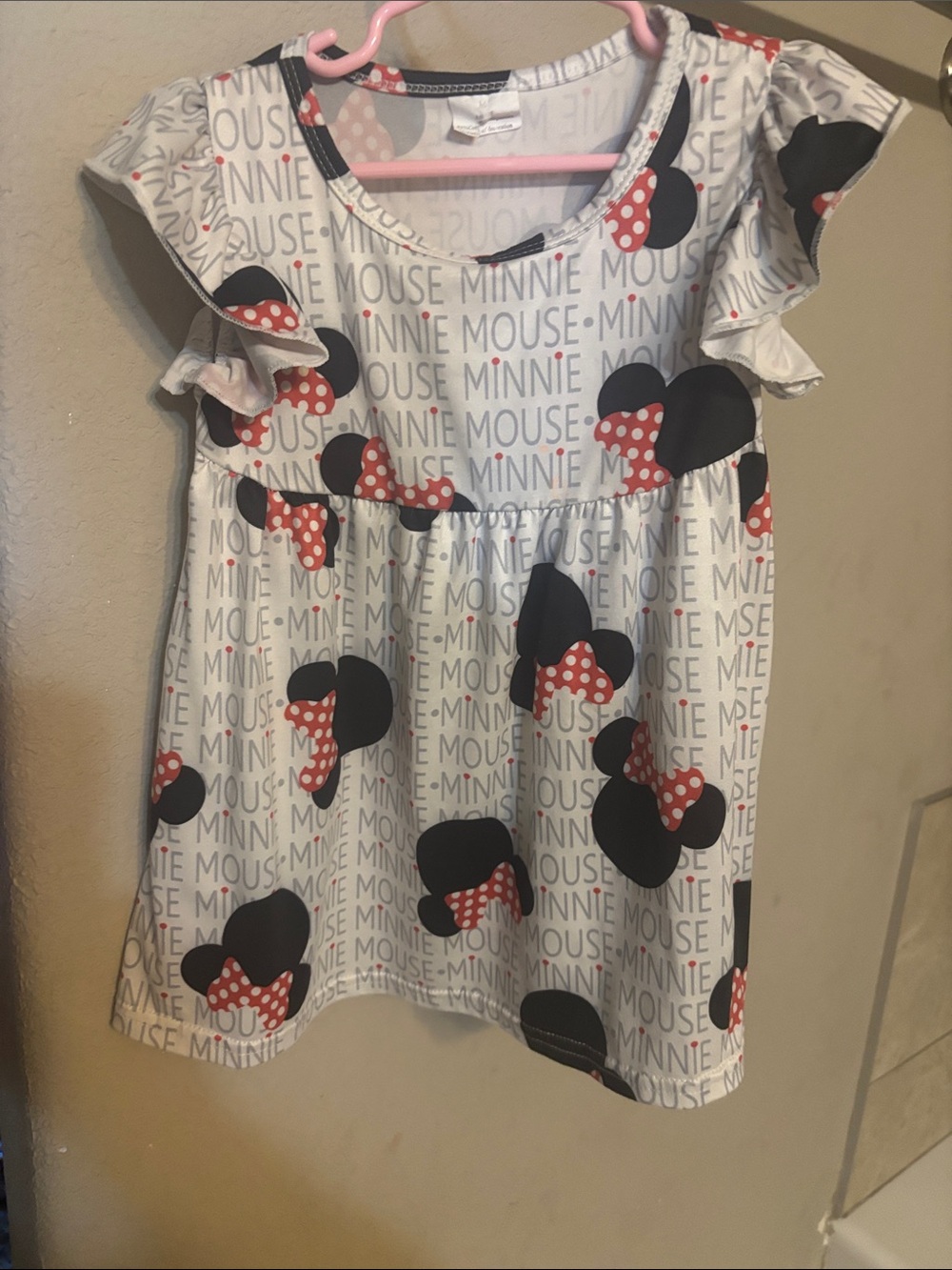Disney Girls White Minnie Mouse Short Sleeve Ruffle Dress with Red Bows